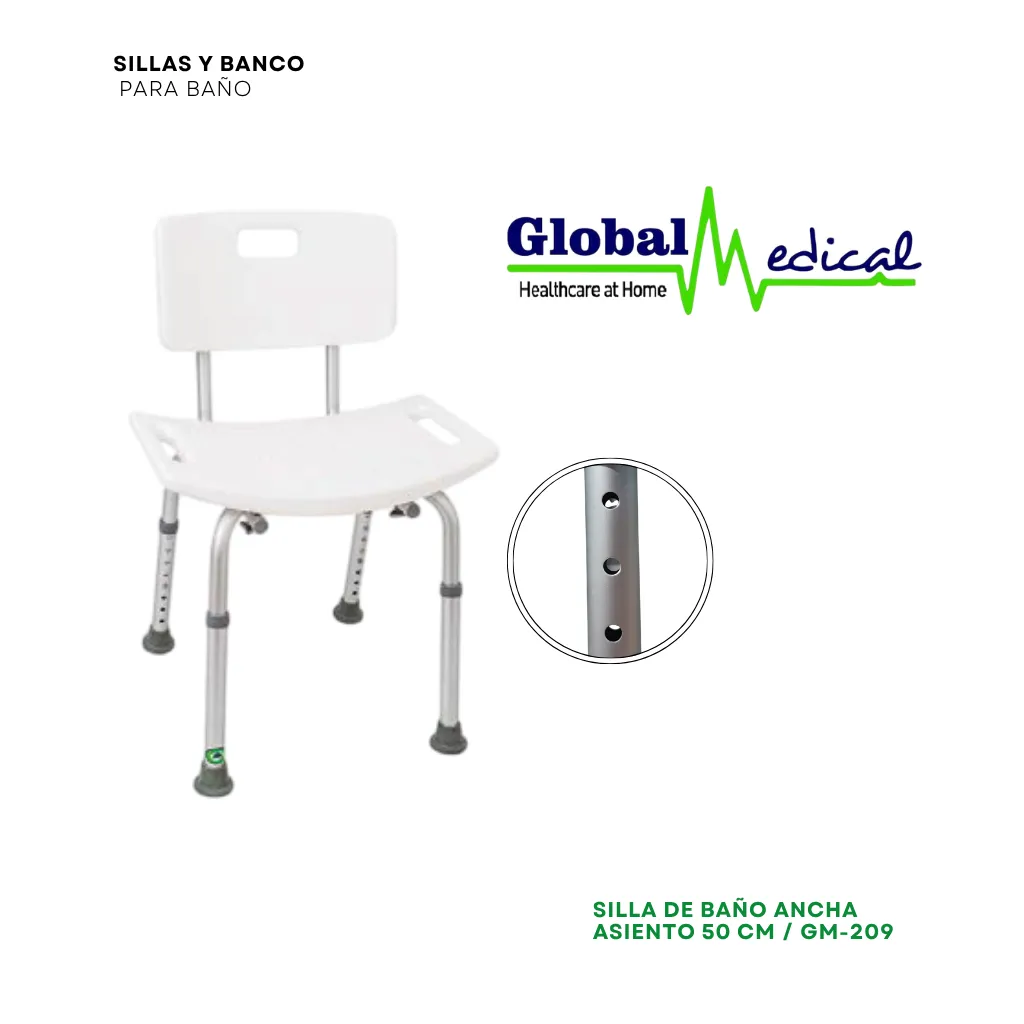 Silla para baño GM-209 Silla de baño ancha GM-209 con asiento plástico de 50 cm
